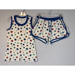 Women’s Hanna Andersson Red White Blue Star Pajamas Shorts Tank Pockets Small US